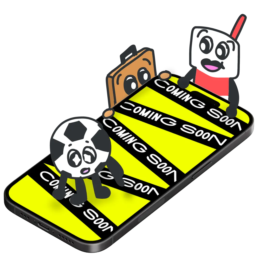 Meetmap mascots standing on a phone that says "Coming Soon"